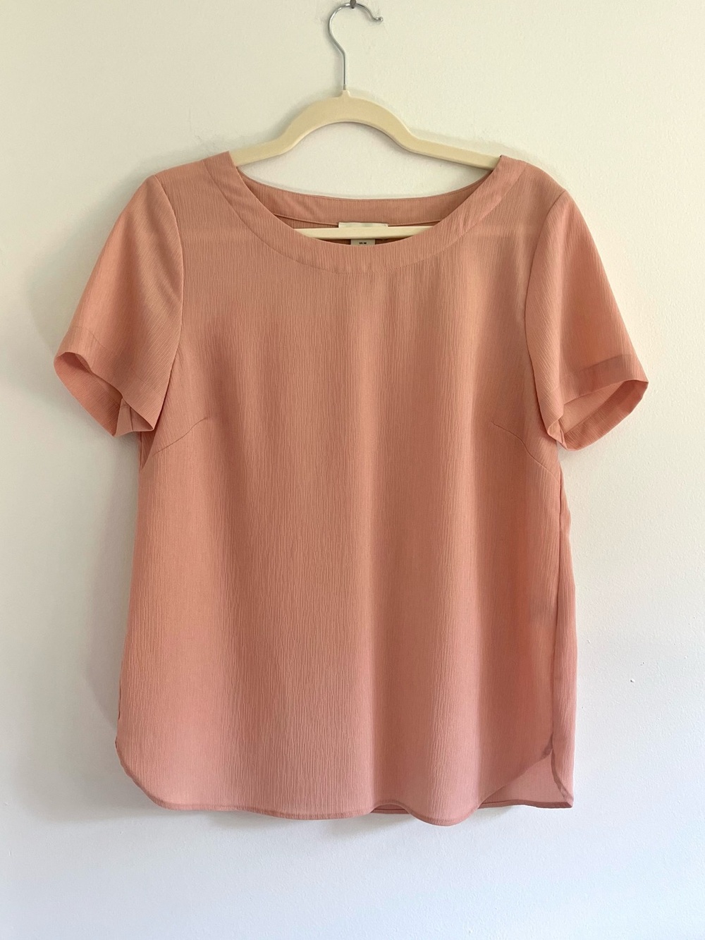 Adrienne Vittadini Peach-Pink Flowy Casual Short Sleeve Blouse Top Minimalist M